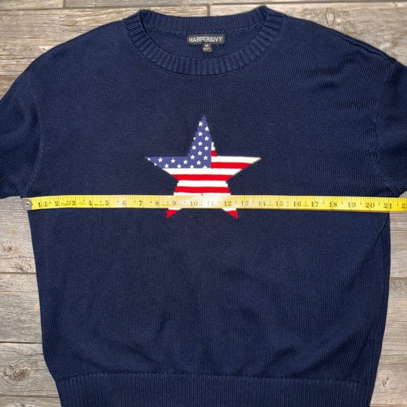Harper Ivy Navy Blue Sweater Womens Medium American Flag Star Knit Pullover - Picture 8 of 9